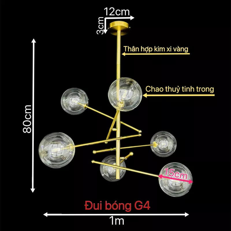 Đèn thả phong cách Bắc Âu, 6 chao thủy tinh DT-56 - Hình ảnh 4