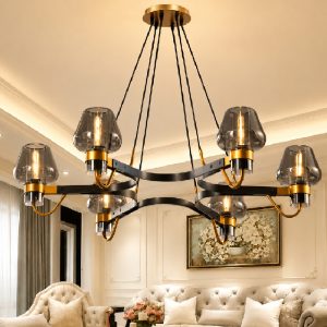 Đèn thả phòng khách, phong cách Bắc Âu, khung kim loại phối chao thủy tinh nghệ thuạt TDC-223