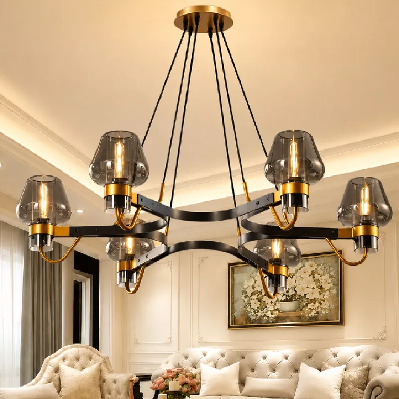 Đèn thả phòng khách, phong cách Bắc Âu, khung kim loại phối chao thủy tinh nghệ thuạt TDC-223