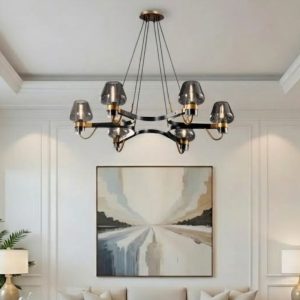 Đèn thả phòng khách, phong cách Bắc Âu,  khung kim loại phối chao thủy tinh nghệ thuạt TDC-223