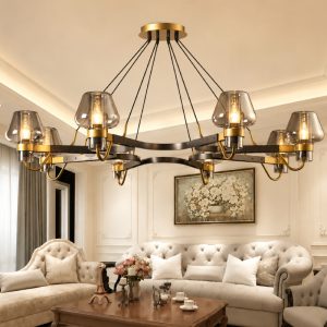 Đèn thả phòng khách, phong cách Bắc Âu, khung kim loại phối chao thủy tinh nghệ thuạt TDC-223