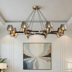 Đèn thả phòng khách, phong cách Bắc Âu,  khung kim loại phối chao thủy tinh nghệ thuạt TDC-223