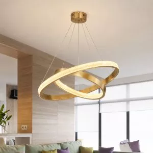 Đèn thả trần phòng khách-bàn ăn hiện đại, 2 vòng inox vàng cao cấp DT-66