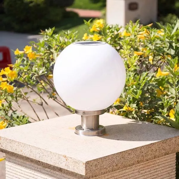 Đèn Trụ Cổng - Hàng Rào, Hành Lang Năng Lượng Mặt Trời, Thiết Kế Hình Cầu, Đế Inox Dtc-05
