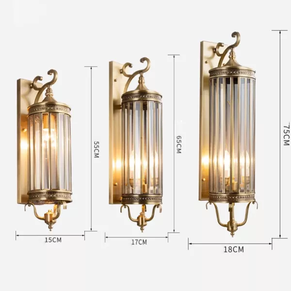 Đèn Gắn Tường Ngoài Trời, Kim Loại Đồng Phối Kính Trong Vd-106