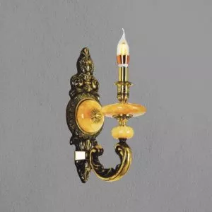 Đèn vách đồng nguyên chất thiết kế tay nến, chao đá cẩm thạch VD-189
