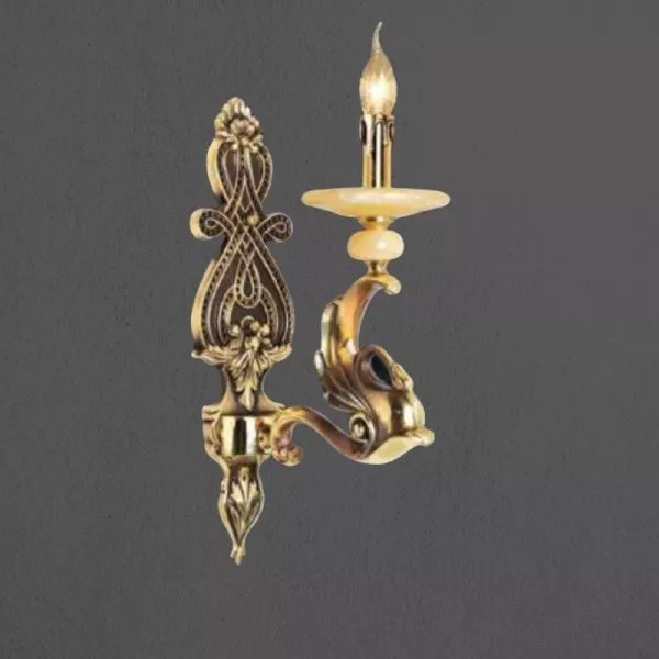 Đèn Vách Đồng Nguyên Chất Thiết Kế Tay Nến, Chao Đá Cẩm Thạch Vd-217
