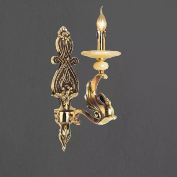 Đèn Vách Đồng Nguyên Chất Thiết Kế Tay Nến, Chao Đá Cẩm Thạch Vd-217