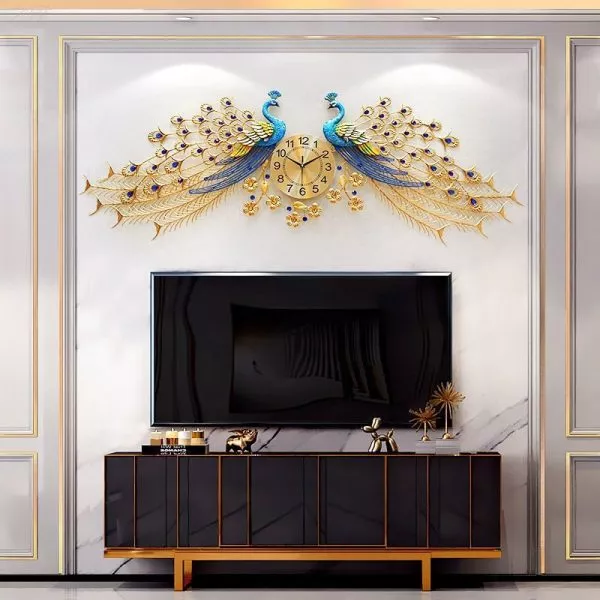 Đồng Hồ Treo Tường Decor Đôi Công Màu Vàng Xanh Dh-2007