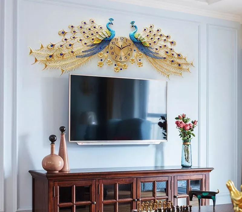 Đồng Hồ Treo Tường Decor Đôi Công Màu Vàng Xanh Dh-2007 - Hình Ảnh 2