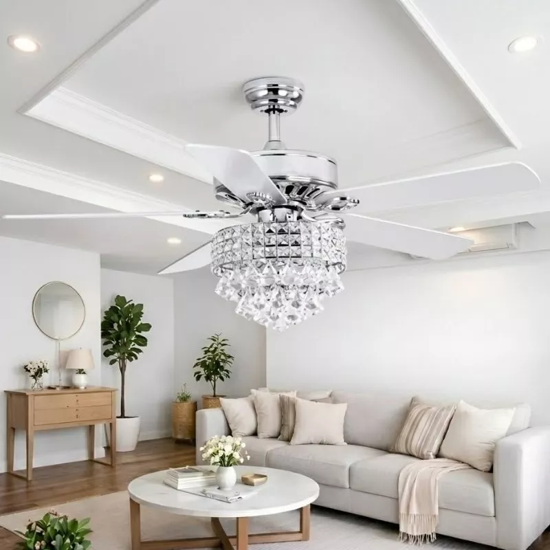 Quạt trần đèn, 5 cánh nhựa, phối khung phale cao cấp QT-131