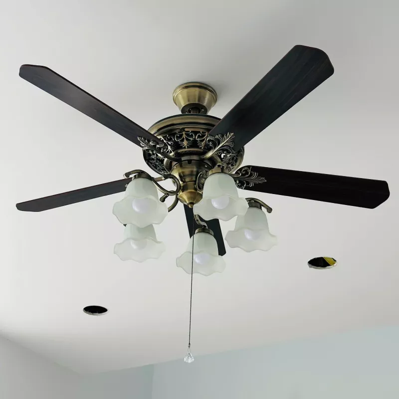 Quạt trần đèn, 5 cánh gỗ, thiết kế cổ điển QT-137 - Hình ảnh 3