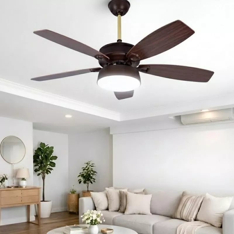 Quạt trần đèn, 5 cánh gỗ, thiết kế hiện đại QT-162