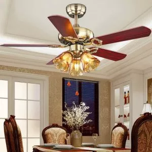 Quạt trần đèn, 5 cánh gỗ, thiết kế cổ điển QT-136