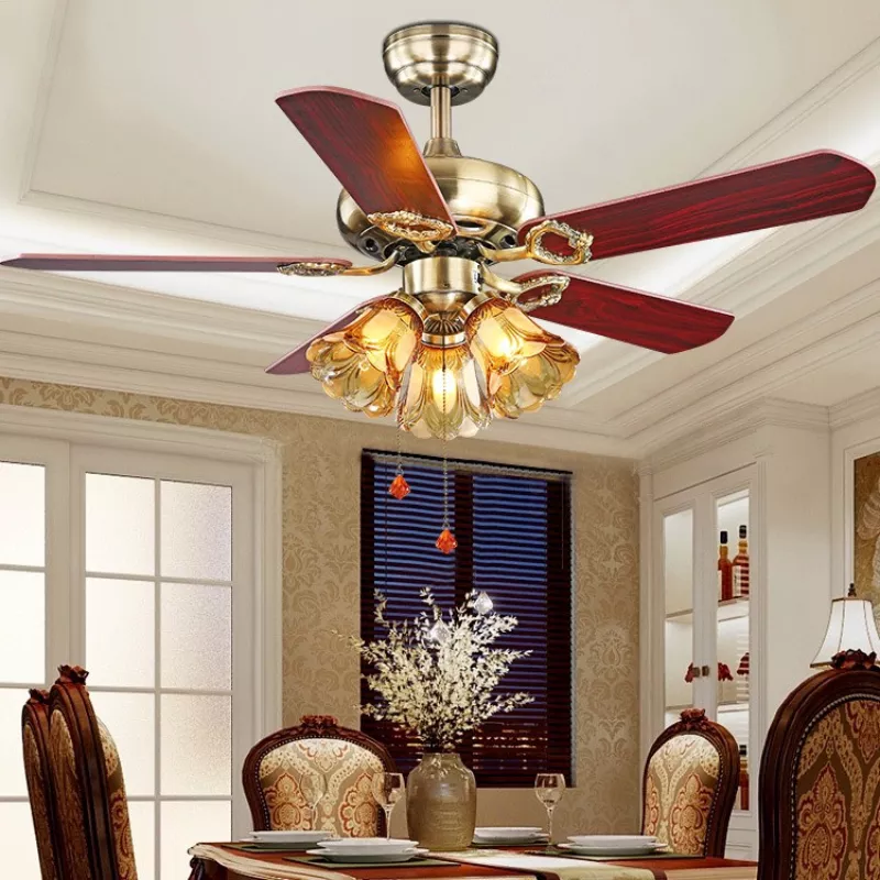 Quạt trần đèn, 5 cánh gỗ, thiết kế cổ điển QT-136
