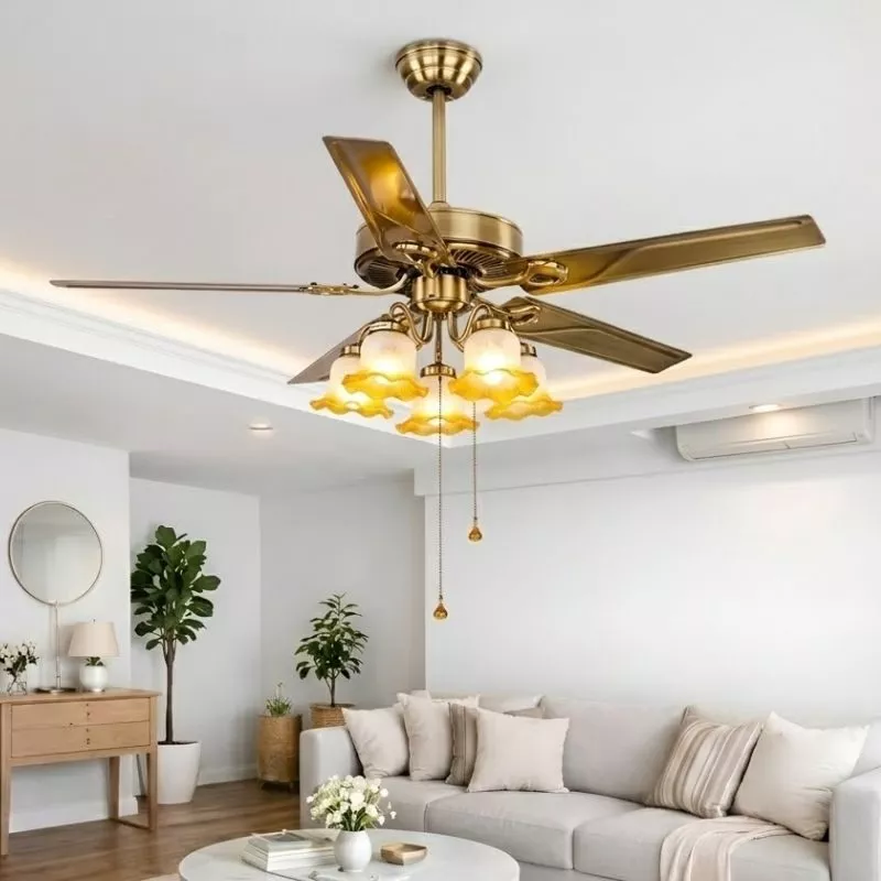 Quạt trần đèn, cánh kim loại, thiết kế cổ điển QT-103