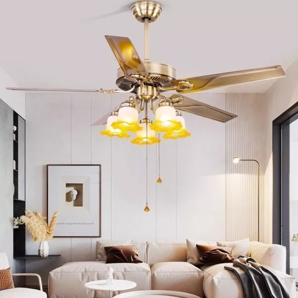 Quạt Trần Đèn, Cánh Kim Loại, Thiết Kế Cổ Điển  Qt-103