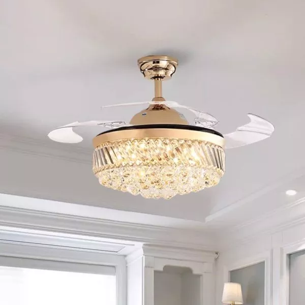 Quạt Trần Đèn, Cánh Xếp, Phối Khung Phale Cao Cấp  Qt-112