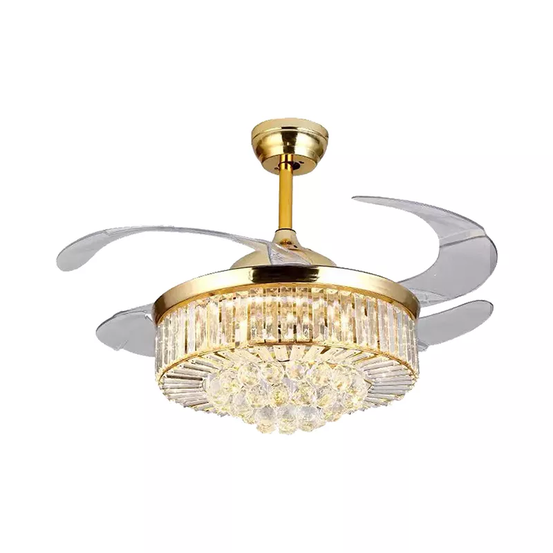 Quạt trần đèn, cánh xếp, phối khung pha lê cao cấp QT-121 - Hình ảnh 2