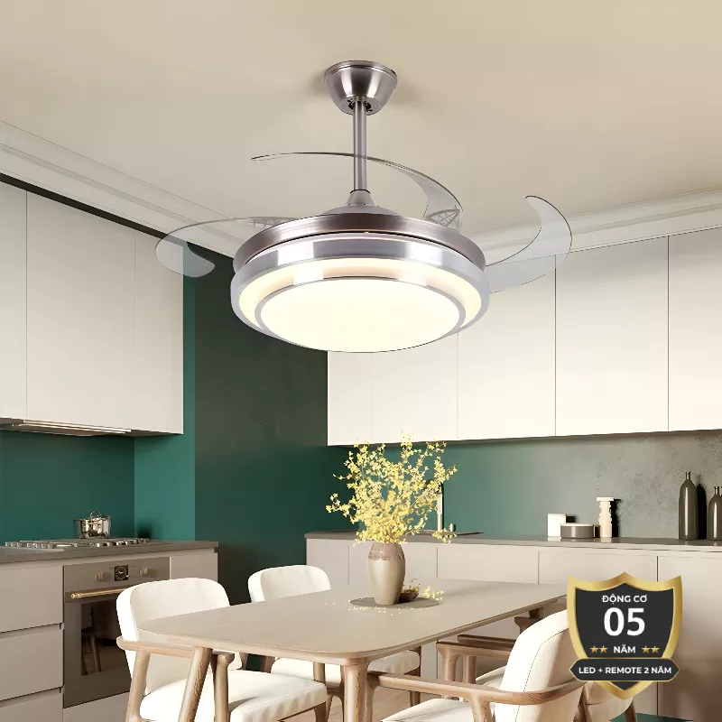 Quạt trần đèn, cánh xếp, thiết kế hiện đại QT-126