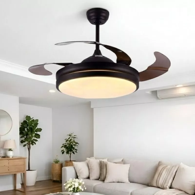 Quạt trần đèn, cánh xếp, thiết kế hiện đại QT-128