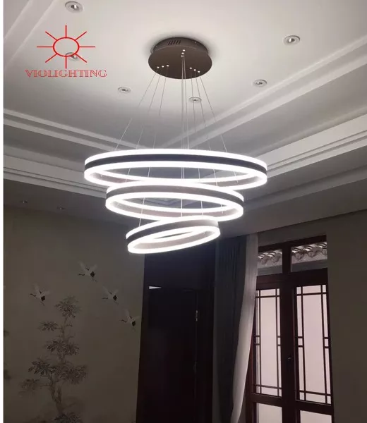 Đèn Thả Led Hiện Đại 3 Vòng Sơn Đen Tdc-197