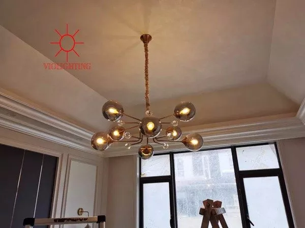 Đèn Gắn Trần Phòng Khách-Bàn Ăn, Kiểu Bắc Âu, Chao Thủy Tinh Màu Tdc-194