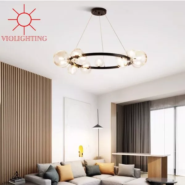 Đèn Chùm Hiện Đại - Thiết Kế Vòng Tròn, Phối Quả Cầu Thủy Tinh Tròn Nghệ Thuật Tdc-1590