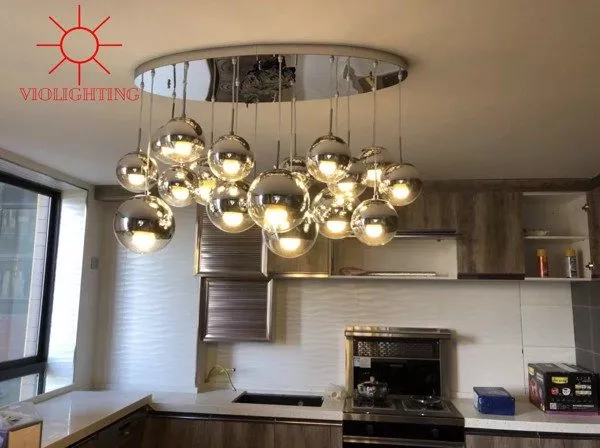 Đèn Thả Cầu Thủy Tinh Khít Màu Bạc Tdc-28B