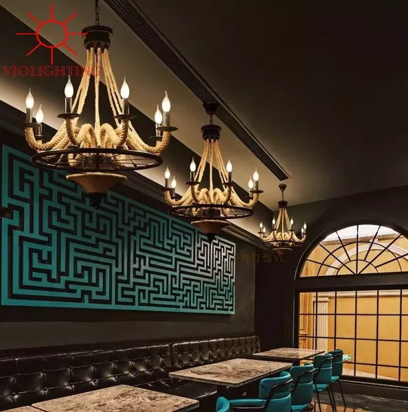 Đèn Thả Decor - Phong Cách Retro, Khung Kim Loại Treo Dây Thừng Nghệ Thuật Tdc-111