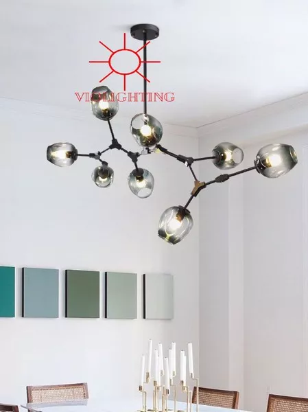Đèn Gắn Trần Thanh Ngang Bắc Âu 8 Chao Thủy Tinh Dc-156