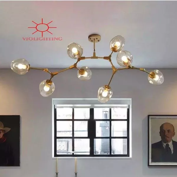 Đèn Gắn Trần Thanh Ngang Bắc Âu 8 Chao Thủy Tinh Dc-156