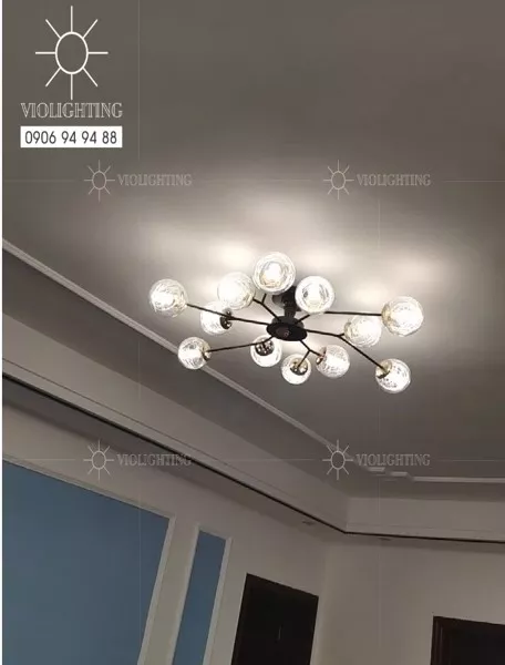 Đèn Gắn Trần Phòng Khách-Bàn Ăn 12 Chao Thủy Tinh Hiện Đại Dc-148