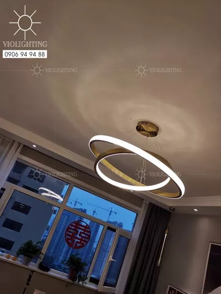 Đèn Gắn Trần Phòng Khách-Bàn Ăn Hiện Đại,2 Vòng Inox Vàng Phối Phale Dc146