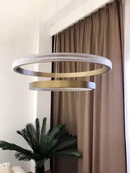 Đèn Gắn Trần Phòng Khách-Bàn Ăn Hiện Đại,2 Vòng Inox Vàng Phối Phale Dc146