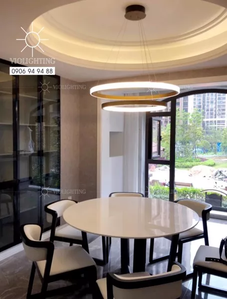 Đèn Gắn Trần Phòng Khách-Bàn Ăn Hiện Đại,2 Vòng Inox Vàng Phối Phale Dc146
