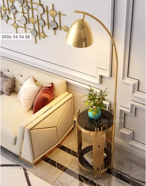 Đèn Cây Thân Si Vàng-Đồng, Có 2 Kệ Mini Tiện Lợi Dc-602