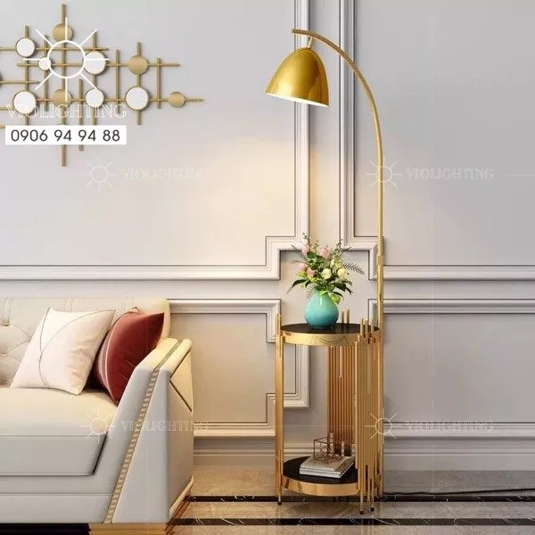 Đèn Cây Thân Si Vàng-Đồng, Có 2 Kệ Mini Tiện Lợi Dc-602