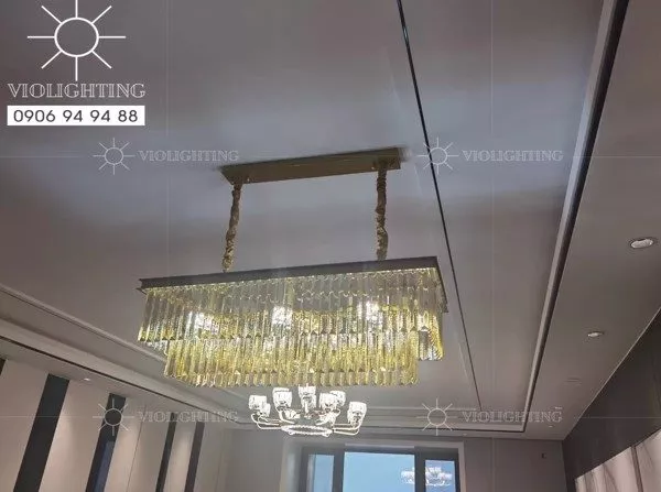Đèn Gắn Trần Phòng Khách-Bàn Ăn Kiểu Ngang, Phale Thẻ Phối Khung Vàng Dc-1032