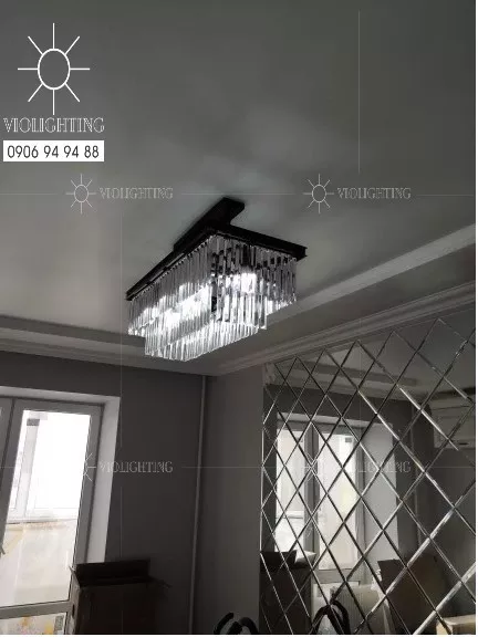 Đèn Gắn Trần Phòng Khách-Bàn Ăn Kiểu Ngang, Phale Thẻ Phối Khung Đen Dc-1033