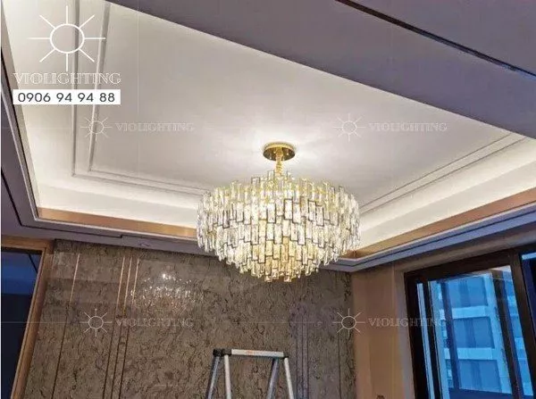 Đèn Gắn Trần Phòng Khách-Bàn Ăn, Phale Phối Inox Si Vàng Cao Cấp Dc-1041