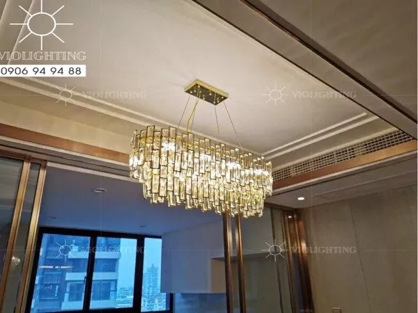 Đèn Gắn Trần Phòng Khách-Bàn Ăn Kiểu Ngang, Phale Phối Inox Si Vàng Cao Cấp Dc-1042
