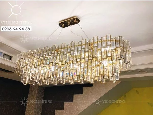 Đèn Gắn Trần Phòng Khách-Bàn Ăn Kiểu Ngang, Phale Phối Inox Si Vàng Cao Cấp Dc-1042