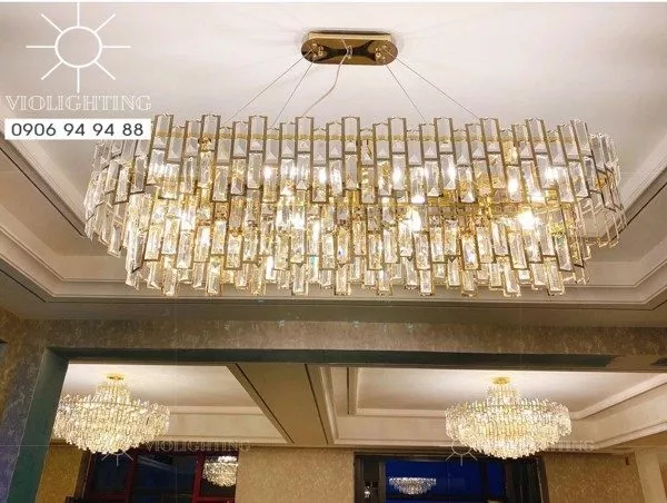 Đèn Gắn Trần Phòng Khách-Bàn Ăn Kiểu Ngang, Phale Phối Inox Si Vàng Cao Cấp Dc-1042