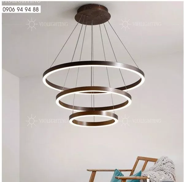 Đèn Thả Led 3 Vòng Mika Màu Cafe Tdc-217