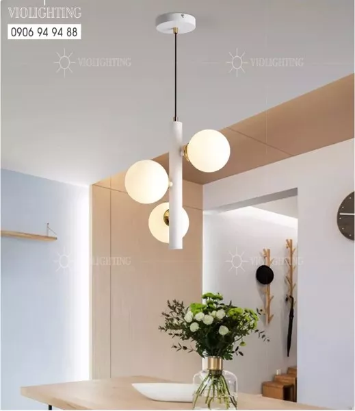Đèn Thả Bắc Âu, Thiết Kế Đứng, Phối Chao Thủy Tinh Đục Tdc-700