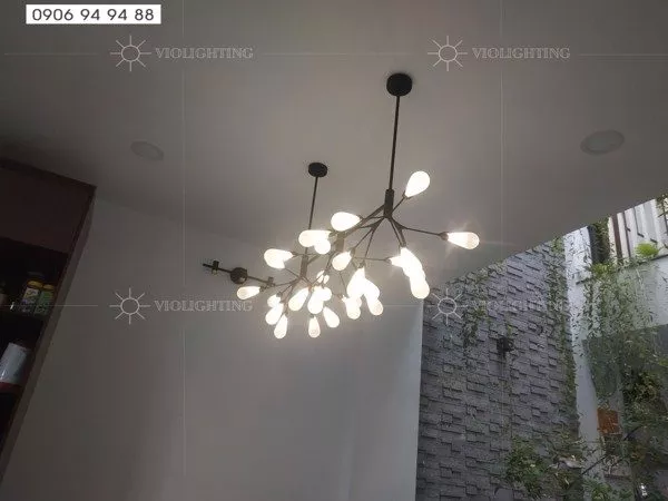 Đèn Gắn Trần Phòng Khách-Bàn Ăn, Kiểu Hera Ngang, Lá Thủy Tinh Ống Hiện Đại Tdc-245