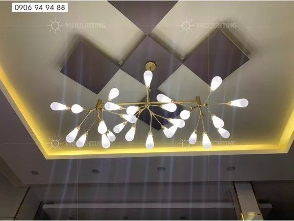 Đèn Gắn Trần Phòng Khách-Bàn Ăn, Kiểu Hera Ngang, Lá Thủy Tinh Ống Hiện Đại Tdc-245