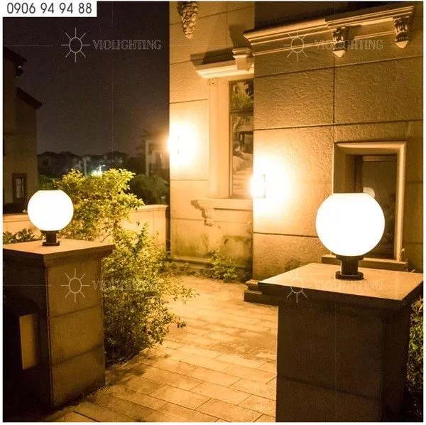 Đèn Trụ Cổng - Hàng Rào, Hành Lang Năng Lượng Mặt Trời, Thiết Kế Hình Cầu, Đế Đen Dtc-06