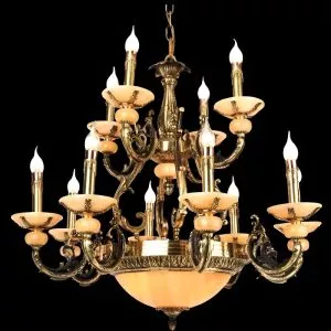Đèn Chùm Đồng Nguyên Chất, Chao Đá NgọcCao Cấp DCD-135